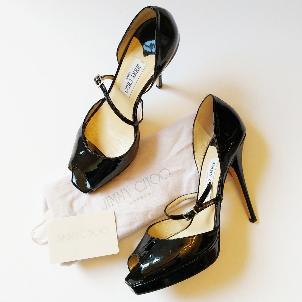 Jimmy Choo Black Patent Leather Piri D'Orsay Pumps